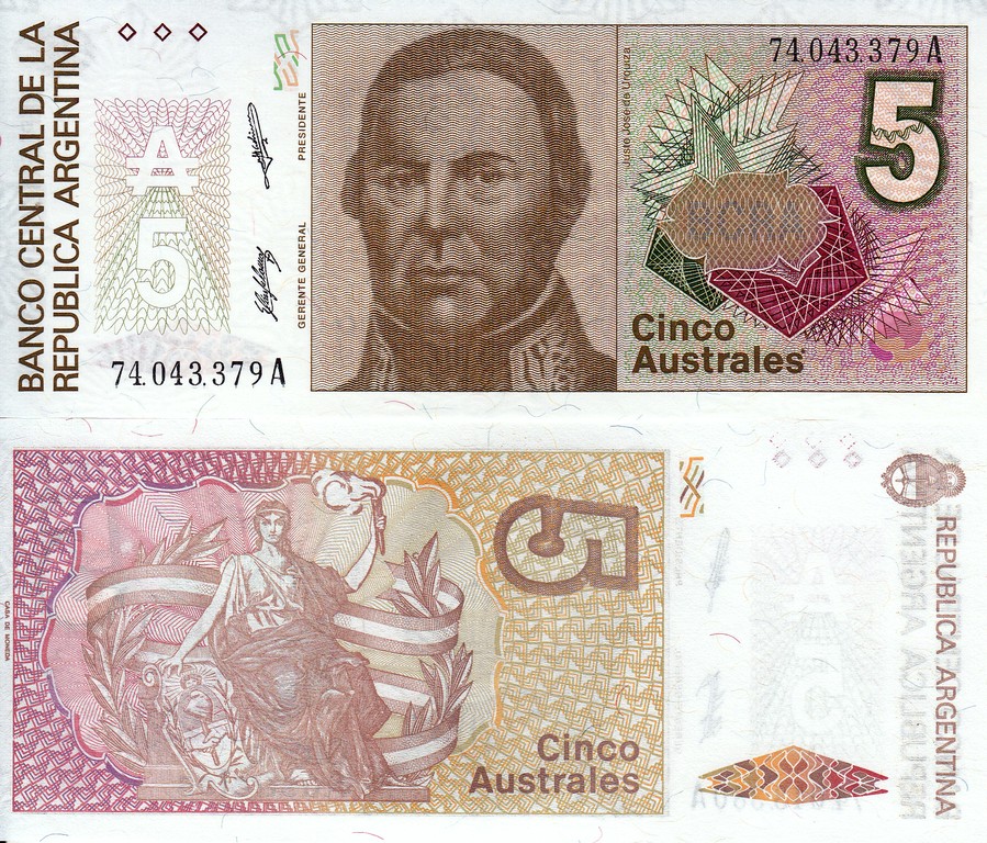 Аргентина Банкнота 5 аустралес 1985-89 UNC П-324-в 