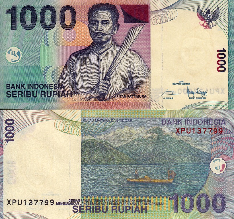 Индонезия  Банкнота 1 000 рупий 2016 UNC Серия Х замещения